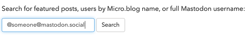 Screenshot showing search for a Mastodon username