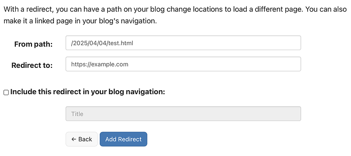 Redirect with From path and Redirect to filled in.