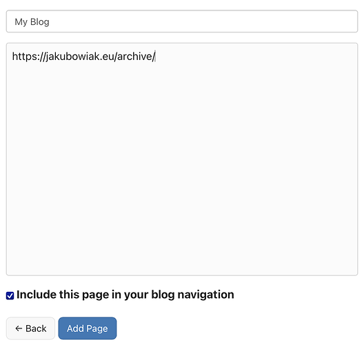 New page view with URL as only content.