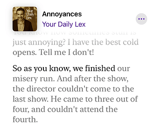 Screenshot of Apple Podcasts with transcripts showing for The Daily Lex.